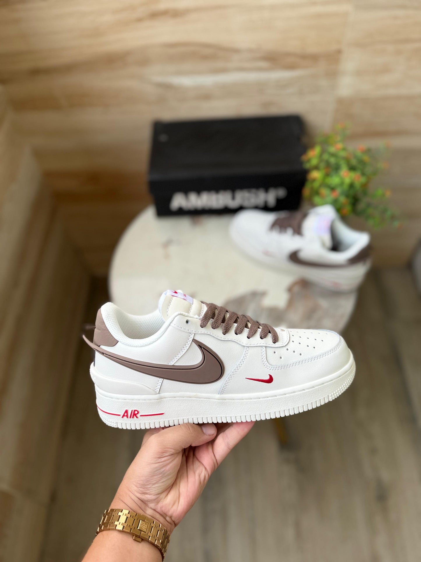 NIKE AIRFORCE ONE AMBUSH BROWN SWOOSH