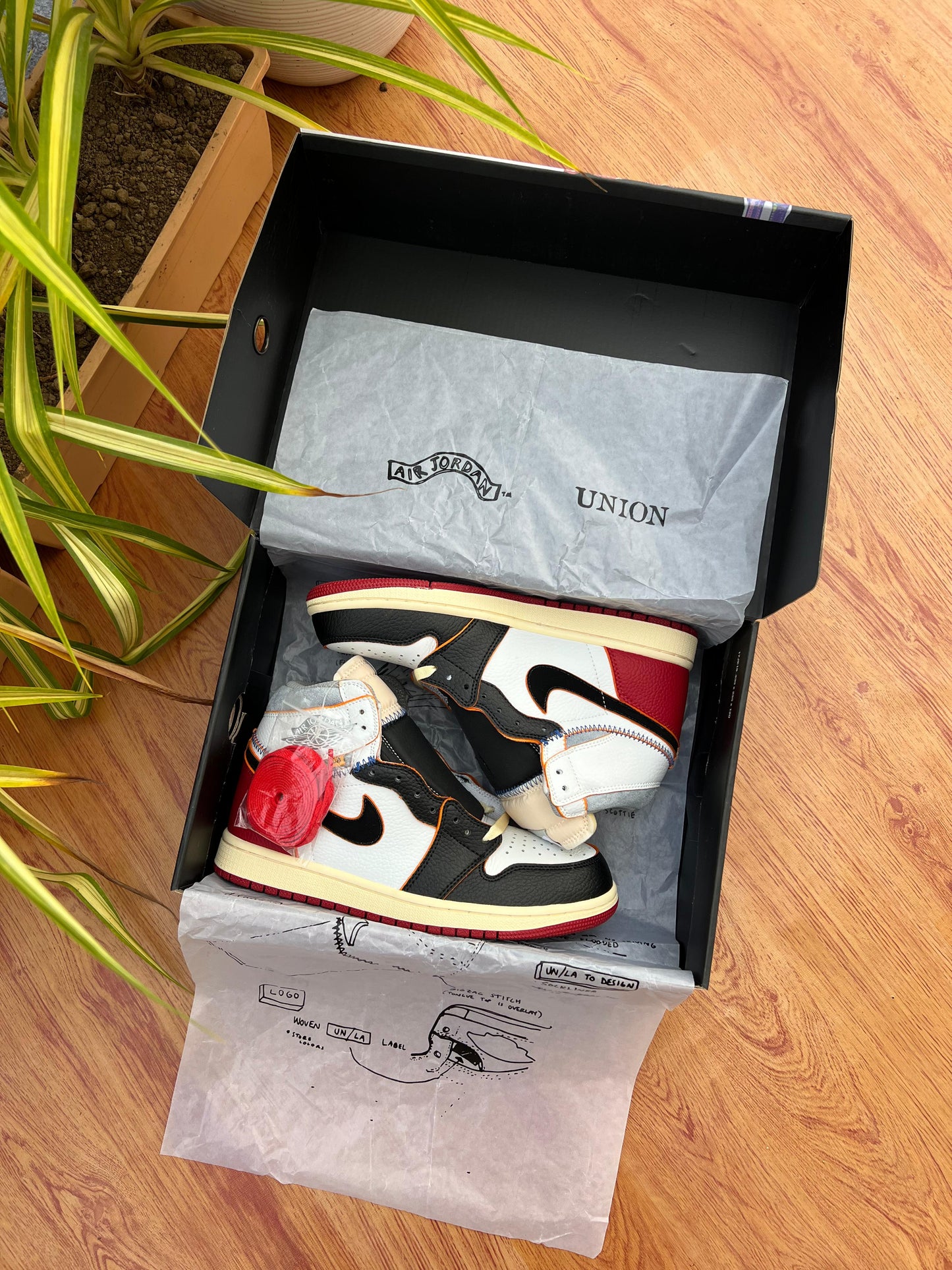 NIKE AIR JORDAN 1 X UNION LA STORM BLACK TOE RED WHITE SEMI UA
