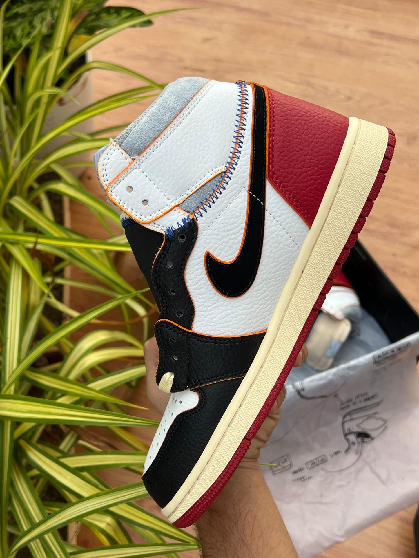 NIKE AIR JORDAN 1 X UNION LA STORM BLACK TOE RED WHITE SEMI UA