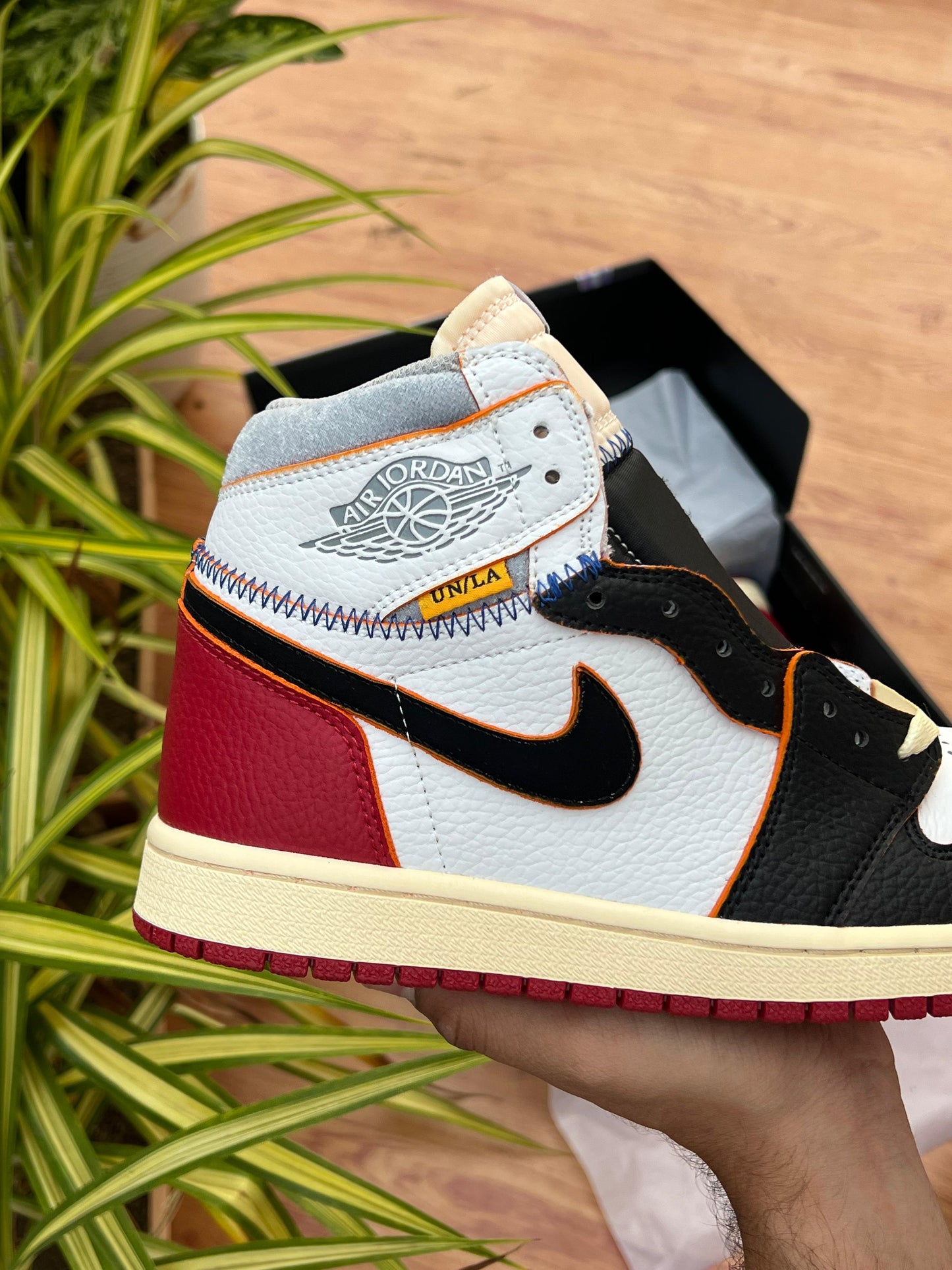 NIKE AIR JORDAN 1 X UNION LA STORM BLACK TOE RED WHITE SEMI UA