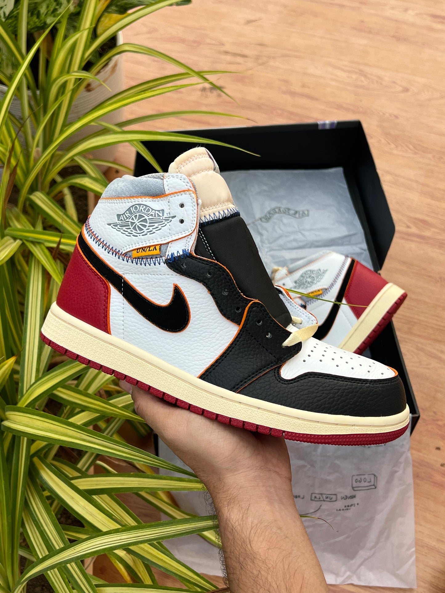 NIKE AIR JORDAN 1 X UNION LA STORM BLACK TOE RED WHITE SEMI UA